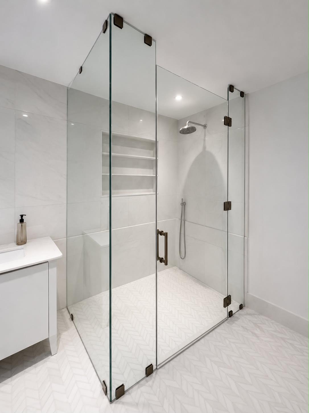 Custom frameless glass shower enclosure