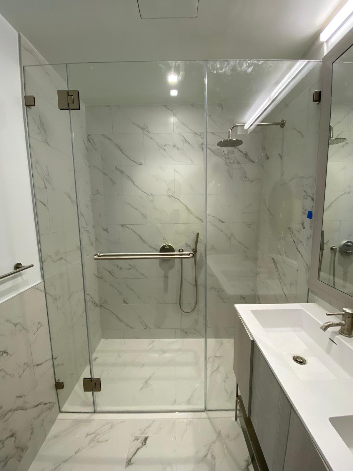 Marble Shower with Glass Door